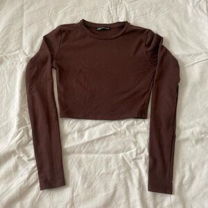 Zara Brown Long Sleeve Crop Top - Size M